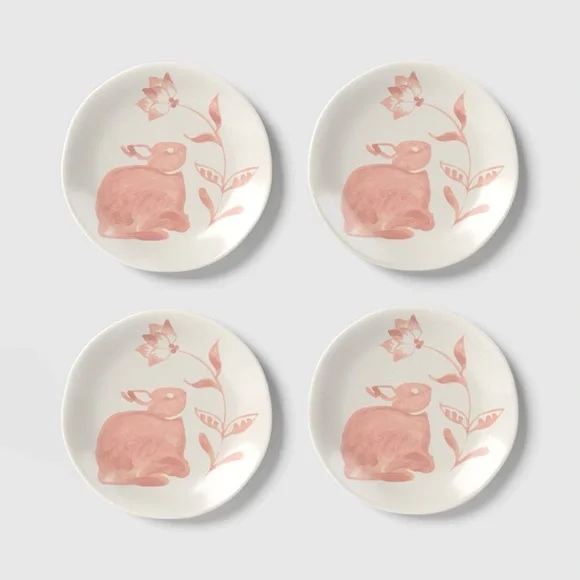4pk 6" Easter Stoneware Aralia Appetizer Plates Hand Painted Pink - Threshold - Picture 3 of 3